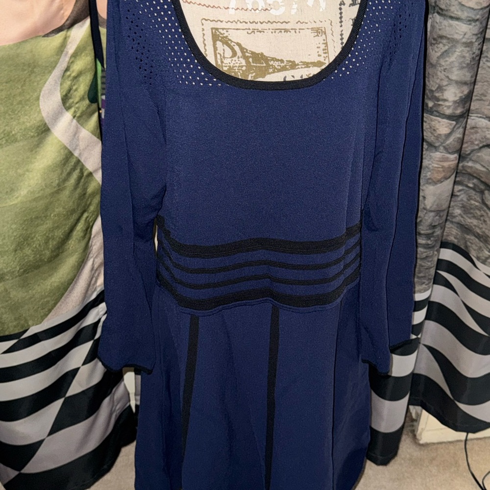Lane Bryant Blue Fit and Flare Dress with Bishop Sleeves